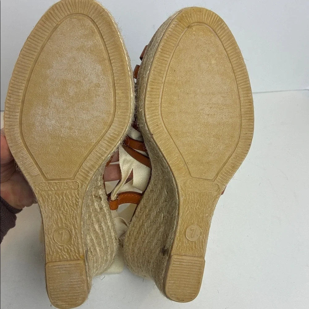 J.Crew Italian Leather Wedge Espadrilles Shoes Ballerina Straps 7 Vacation NWOB